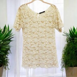 Anthropologie Western Crochet Ivory Embroidery Top Coquette Boho Y2K 90s Dulcie